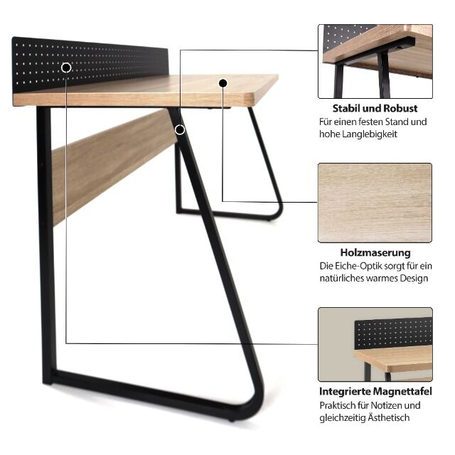 Schreibtisch Stabiler Computertisch Arbeitstisch mit Magnettafel Industrie Eicheoptik – 120 cm