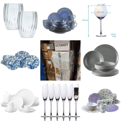 18 € Neuer Geschirr-Mix internationaler Marken Kategorie A/B/C, Teller, Gläser, Tassen und Sets aus Glas und Keramik, Lagerware Deutschland