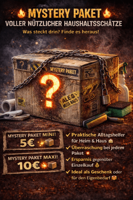 Mystery Paket Haushalt – Aktionsware – Überraschungskarton  Haushaltswaren Mystery Paket – Sonderposten – sofort verfügbar