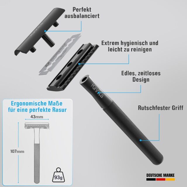 Premium Rasierhobel Metall - inkl. 10 Rasierklingen - Safety Razor - Eco - Umweltfreundlich & Nachhaltig