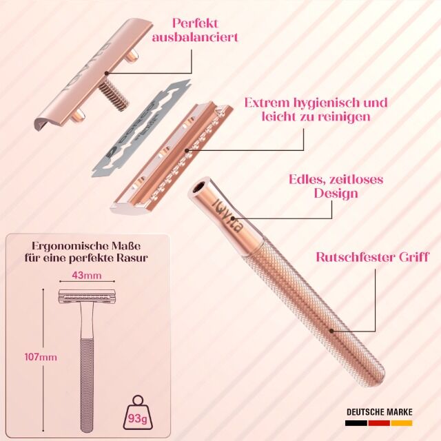 Premium Rasierhobel Metall - inkl. 10 Rasierklingen - Safety Razor - Eco - Umweltfreundlich & Nachhaltig