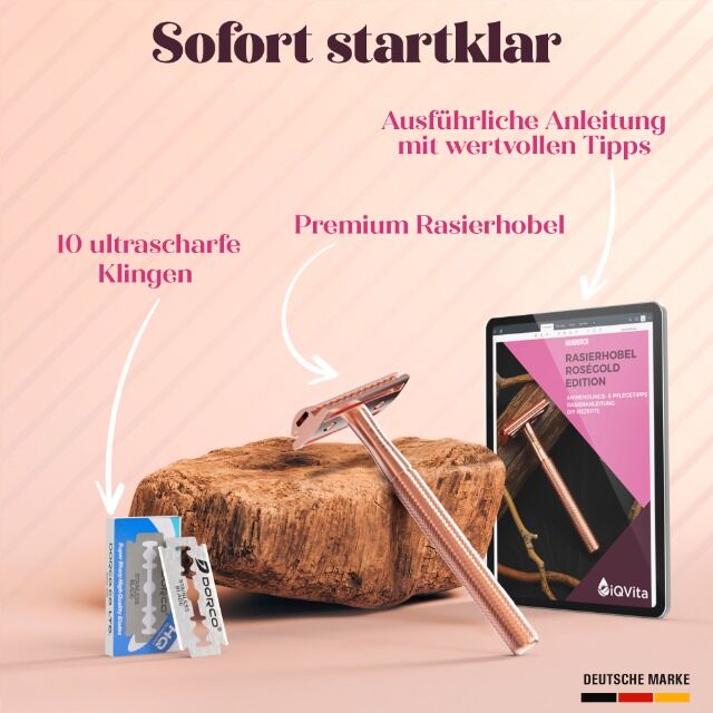 Premium Rasierhobel Metall - inkl. 10 Rasierklingen - Safety Razor - Eco - Umweltfreundlich & Nachhaltig