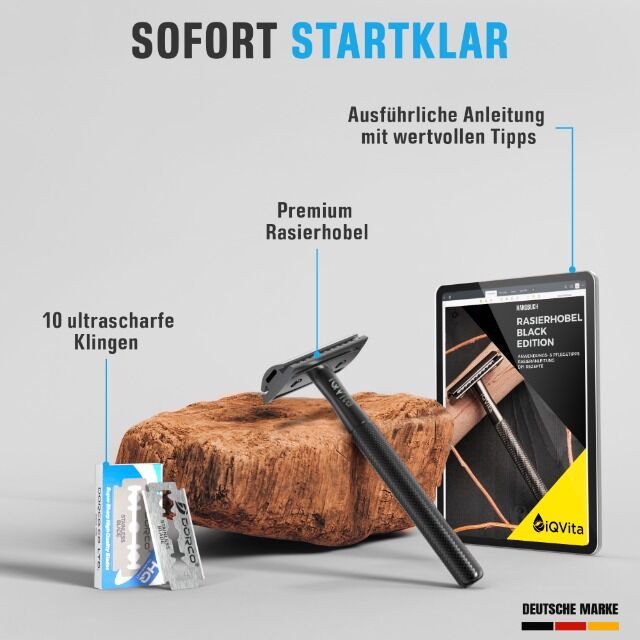 Premium Rasierhobel Metall - inkl. 10 Rasierklingen - Safety Razor - Eco - Umweltfreundlich & Nachhaltig