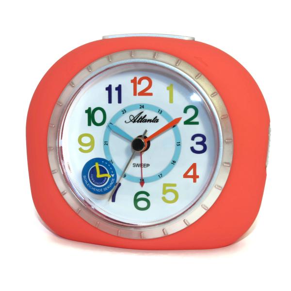 Kinderwecker, schleichende Sekunde, RUBBER FINISH, Repetition, Licht, buntes Zifferblatt, einfache Einstellung der Alarmzeit über Frontring