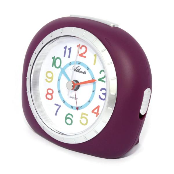 Kinderwecker, schleichende Sekunde, RUBBER FINISH, Repetition, Licht, buntes Zifferblatt, einfache Einstellung der Alarmzeit über Frontring