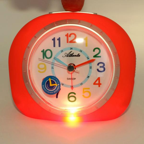 Kinderwecker, schleichende Sekunde, RUBBER FINISH, Repetition, Licht, buntes Zifferblatt, einfache Einstellung der Alarmzeit über Frontring