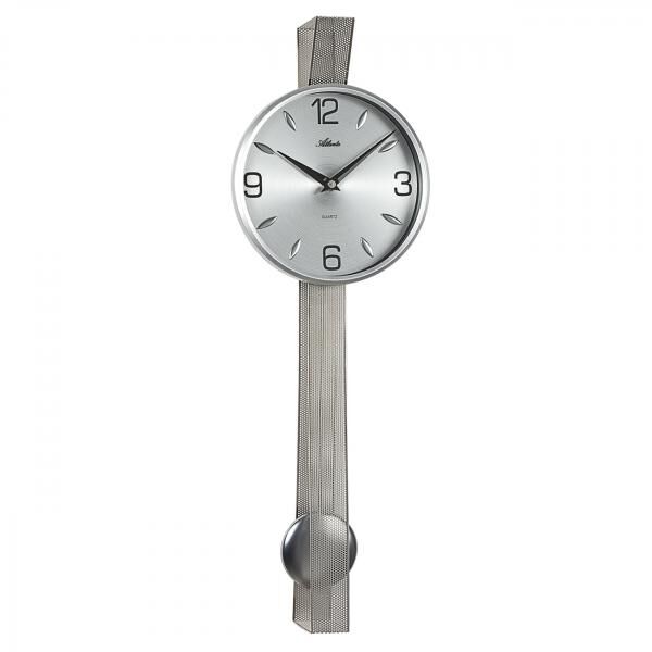 Quartz pendulum clock, metal case with modern punched holes, dial with 4 Arabic numerals