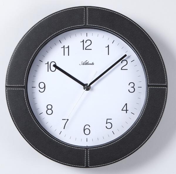 Wanduhr in Leder-Optik mit Ziernähten, Schleichende Sekunde, Mineralglas, 30cm, Quarzwerk