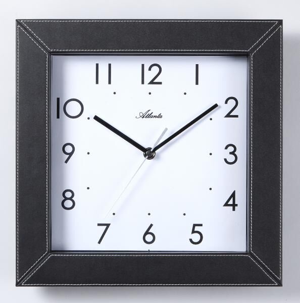 Wanduhr in Leder-Optik mit Ziernähten, Schleichende Sekunde, Mineralglas, 30x30cm, Quarzwerk