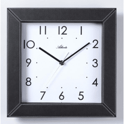 Wanduhr in Leder-Optik mit Ziernähten, Schleichende Sekunde, Mineralglas, 30x30cm, Quarzwerk