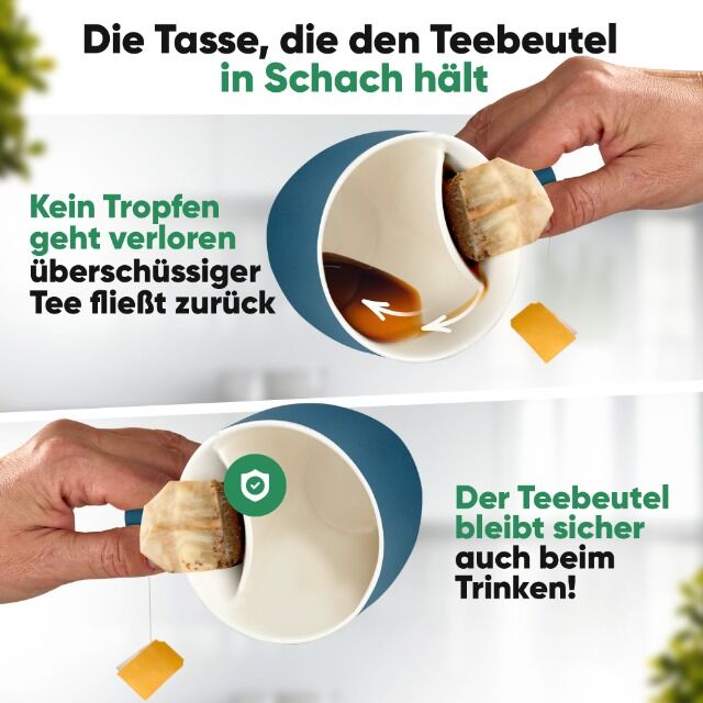 Patentierte Keramik-Teetasse 325 ml – Farben Blau, Grau, Weiß & Beige – mit oder ohne Magnet-Geschenkbox – exklusive Lizenz 