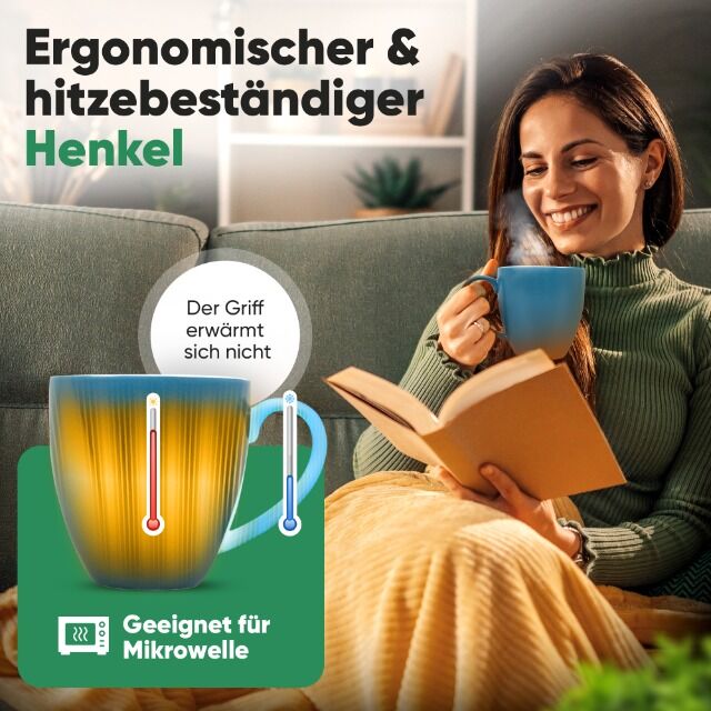 Patentierte Keramik-Teetasse 325 ml – Farben Blau, Grau, Weiß & Beige – mit oder ohne Magnet-Geschenkbox – exklusive Lizenz 