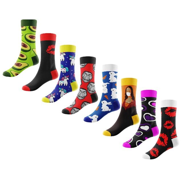 5.000 Paar bunte & lustige Socken – 16 Motive – Neuware – nur 0,50 €/Paar – ideal für Wiederverkäufer!