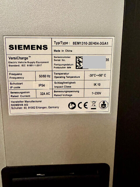 Siemens VersiCharge Gen3 AC-Wallbox 7,4 kW, Typ-2-Steckdose, App- & OCPP-fähig, RFID, MID-Zähler, Ethernet/WLAN.