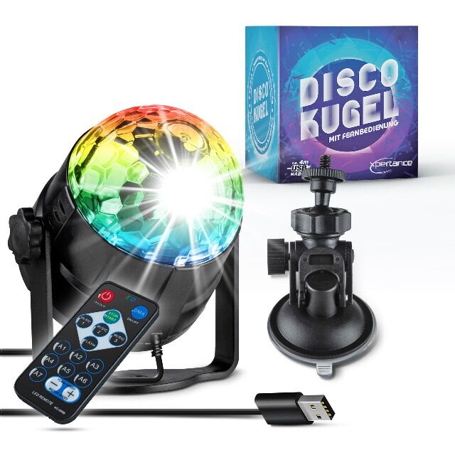Deluxe LED Discokugel Kinder – Diskokugel musikgesteuert – 7 Farben Diskolichteffekt + 4M USB Kabel - Partylicht + Fernbedienung