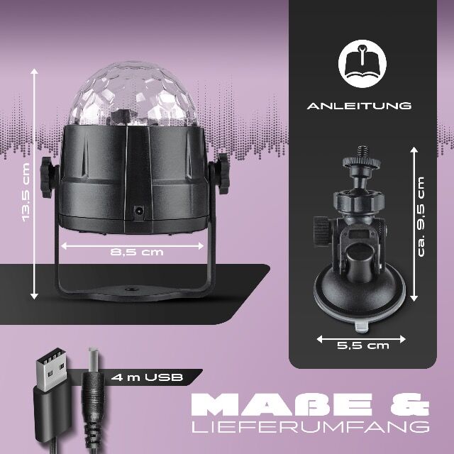 Deluxe LED Discokugel Kinder – Diskokugel musikgesteuert – 7 Farben Diskolichteffekt + 4M USB Kabel - Partylicht + Fernbedienung