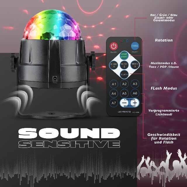 Deluxe LED Discokugel Kinder – Diskokugel musikgesteuert – 7 Farben Diskolichteffekt + 4M USB Kabel - Partylicht + Fernbedienung