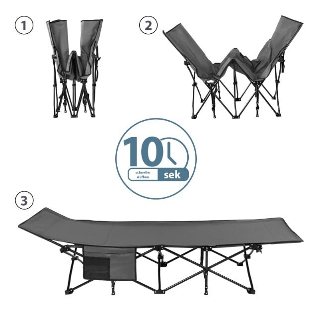 ALPIDEX Campingbett Feldbett 190 x 67 x 40 cm bis 200 kg belastbar mit Seitentasche