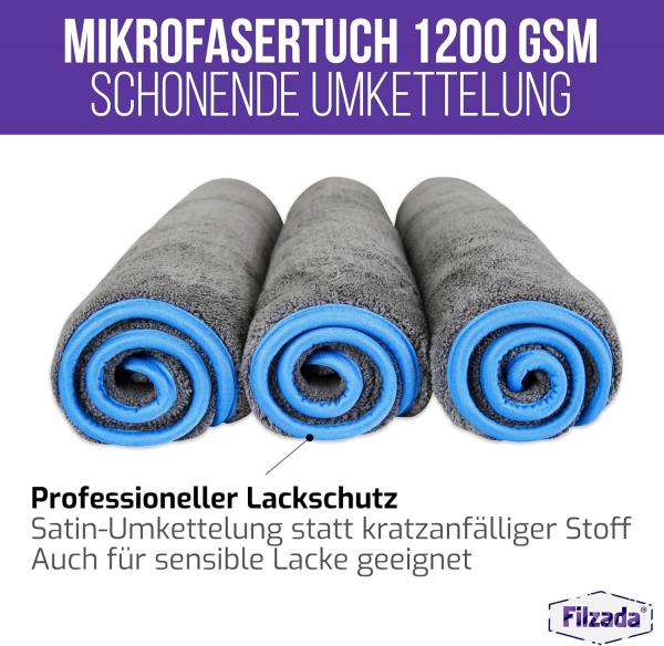 *WG LAGERUMZUG* Filzada® 3x Lackschonendes Mikrofasertuch Auto Mit 1200 GSM - Unfassbare Saugkraft 