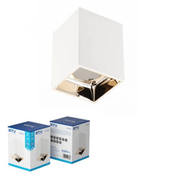 ARIES Deckenleuchtengehäuse, PC, 77 x 100 mm, IP20, max. 20 W, quadratisch, weiß-gold