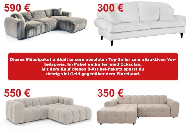 Möbel Paket 1 mit Sofas, Ecksofas verschieden Modelle