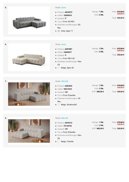 Möbel Paket 1 mit Sofas, Ecksofas verschieden Modelle