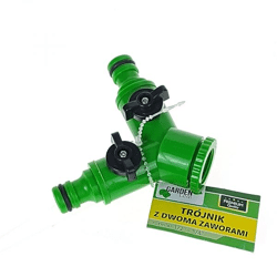 Gartenschlauch-T-Stück aus Kunststoff mit zwei 1/2- oder 3/4-Ventilen