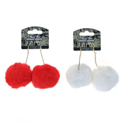 Zwei Ohrringe mit Fellpumps 6cm MIX Farbe rot und weiß