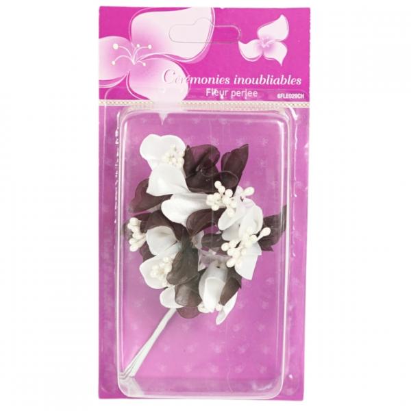 Dekoration Blume mit Perlen braun 13 cm Satz von 6