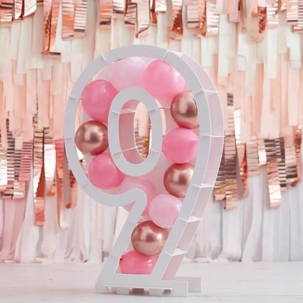 Ginger Ray Ballon Mosaik 9 Ziffern weiß 85 cm