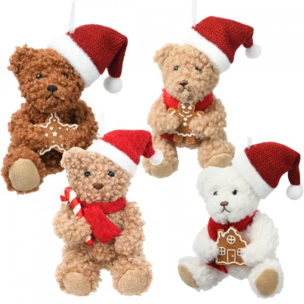 Weihnachts-Teddybär-Anhänger 10 cm 4 Stück sortiert