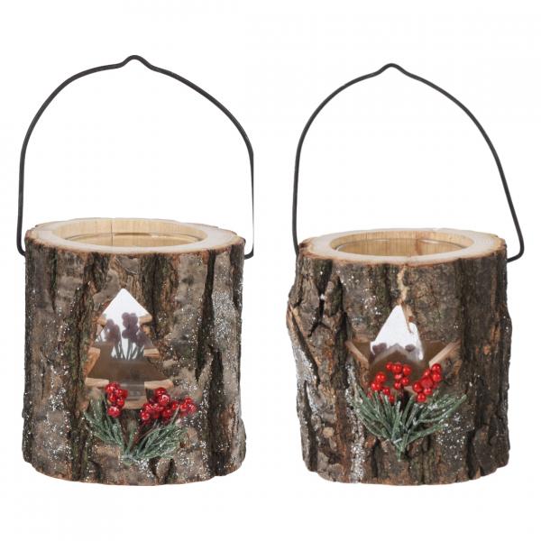 Laterne Weihnachten Holz 10 cm 2 sortiert