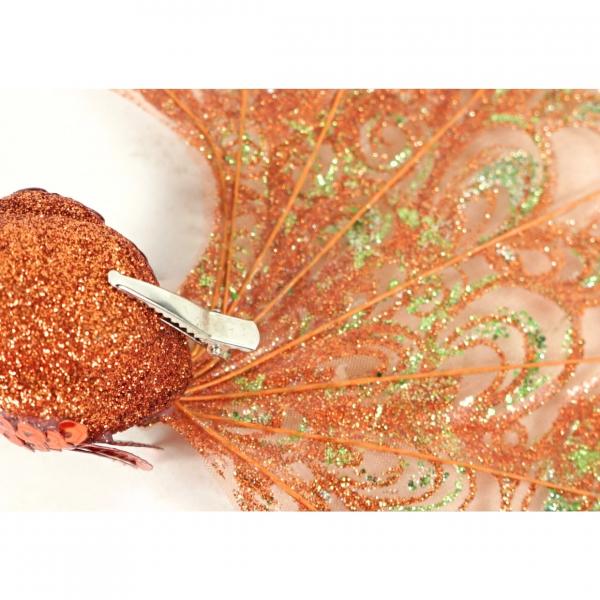 Pfau auf Clip Glitter Kupfer 18 cm