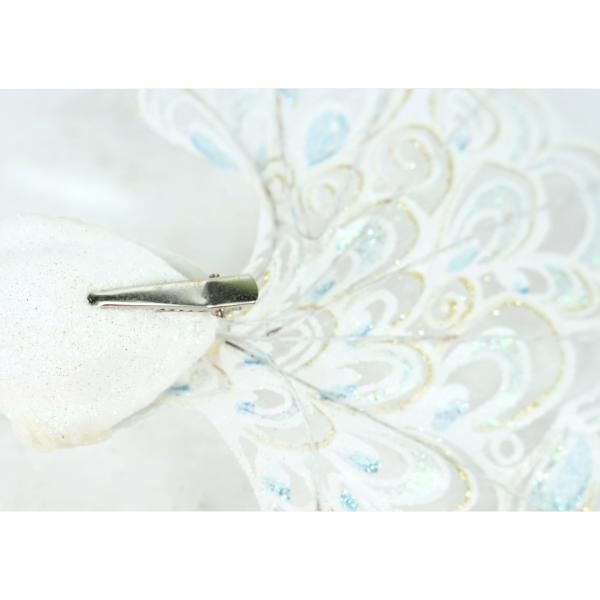 Pfau auf Clip Glitter weiß 18 cm