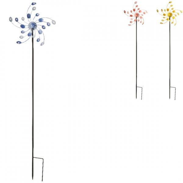 (R) Garten Neunauge Solar Spinner LED Metall 130 cm 3 assorti