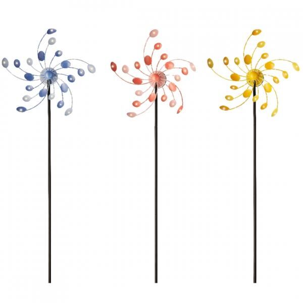 (R) Garten Neunauge Solar Spinner LED Metall 130 cm 3 assorti