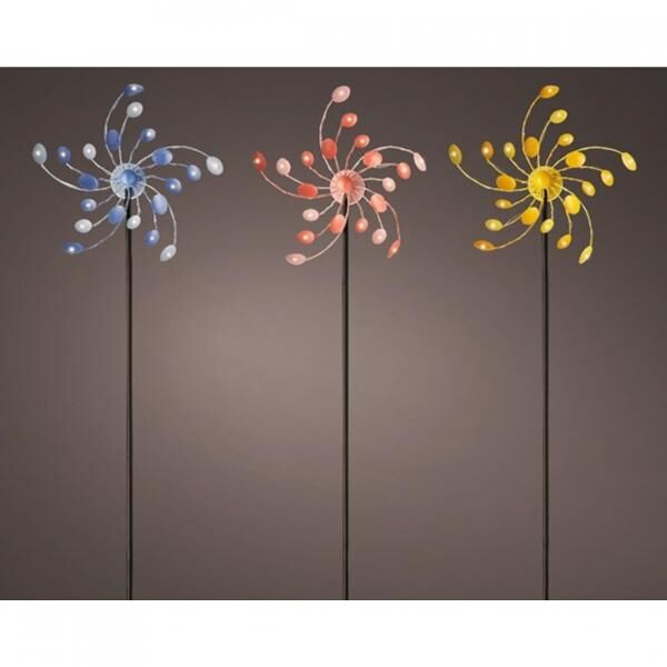 (R) Garten Neunauge Solar Spinner LED Metall 130 cm 3 assorti