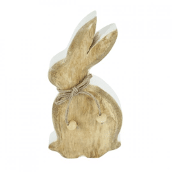 Statue Hase Holz mit weißem Porzellan 20 cm