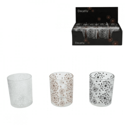 Tea light holder glass 8,3 cm 3 assorted