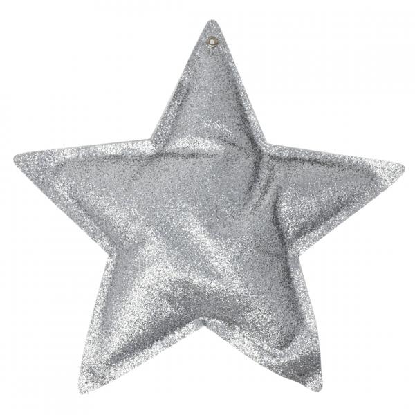 Christmas pendant Star glitter metallic silver 18 cm