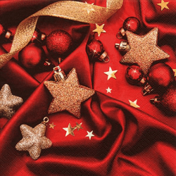 20 Servietten / Napins 33 x 33 cm - Baubles on Red Silk - Christmas