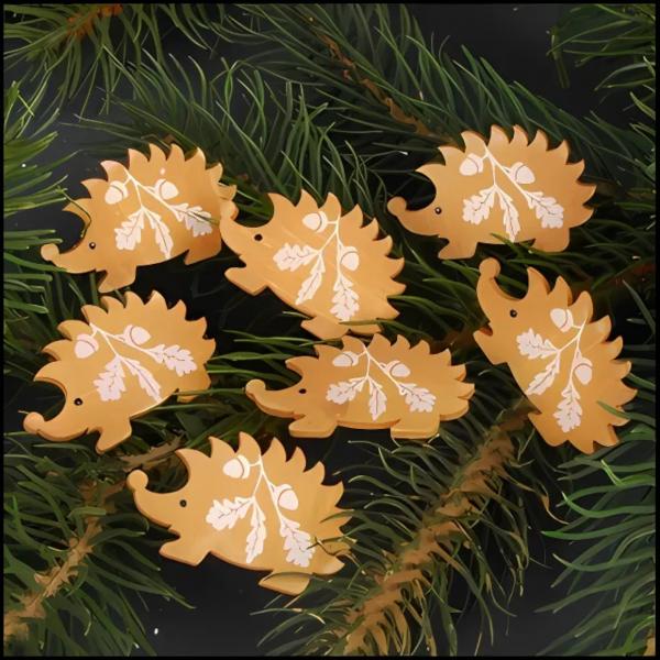 Decoration Hedgehog wood 4 cm set of 12