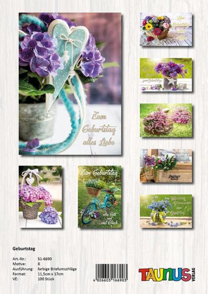 Geburtstagskarten - 100 St&uuml;ck - 6 Motive
