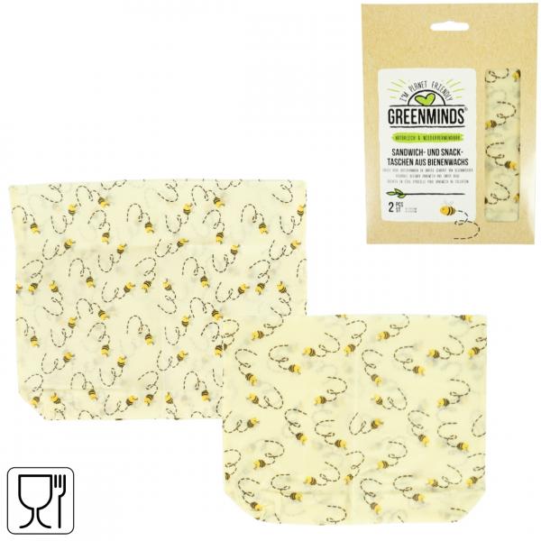 Greenminds Bienenwachs-Sandwich- und Butterbrottüten 21 cm 2er-Set