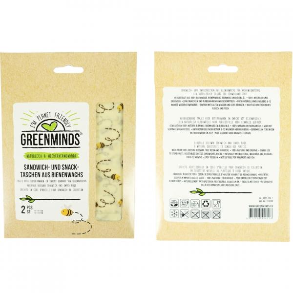 Greenminds Bienenwachs-Sandwich- und Butterbrottüten 21 cm 2er-Set