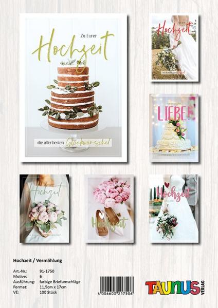 Hochzeitskarten - 100 St&uuml;ck - 6 Motive