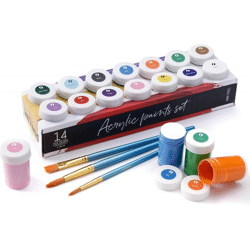 int!rend Acrylfarben Set mit Pinseln - 14 x 18ml Acryl Farben - Wasserfeste Acrylfarbe für Leinwand Holz Ton amp; Steine