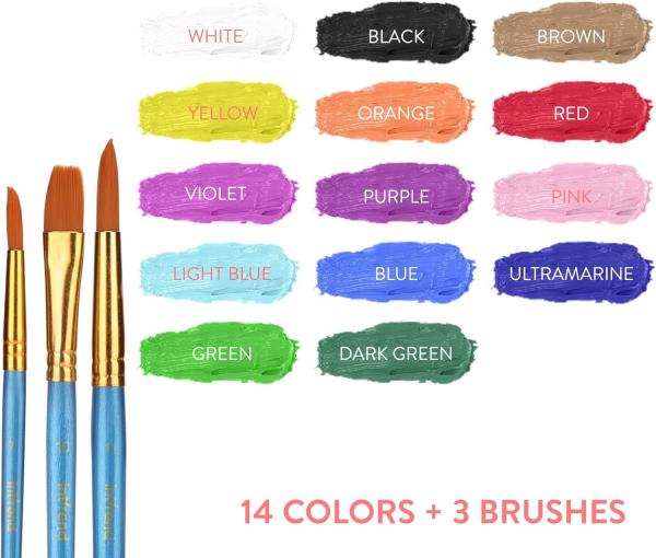int!rend Acrylfarben Set mit Pinseln - 14 x 18ml Acryl Farben - Wasserfeste Acrylfarbe für Leinwand Holz Ton amp; Steine