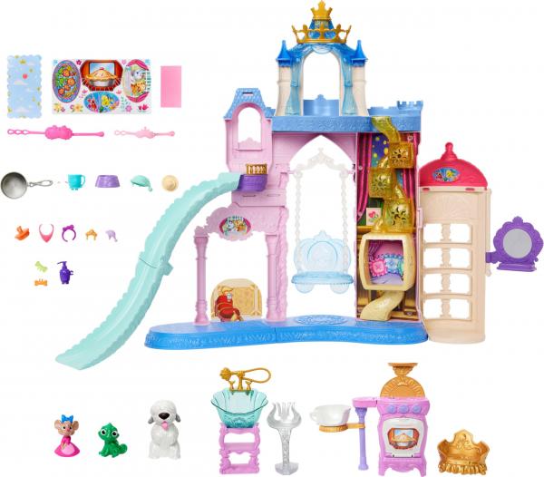 Mattel Disney Princess Haustierpalast Spielset mit 7 Spielbereichen, 3 Tierfreunden, Möbel und 17 Zubehörteilen, ca. 61 cm hoher Haustierpal