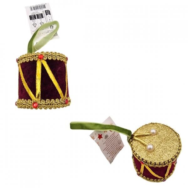 Weihnachtsanhänger Trommel Samt 6 cm 3 Stück sortiert